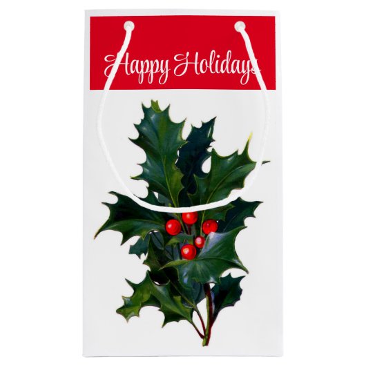 Happy Holidays Holly Geschenktasche Kleine Geschenktüte (Rückseite)