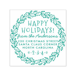 Happy Holidays Holly & Pine Wreath Rücksendeadress Permastempel