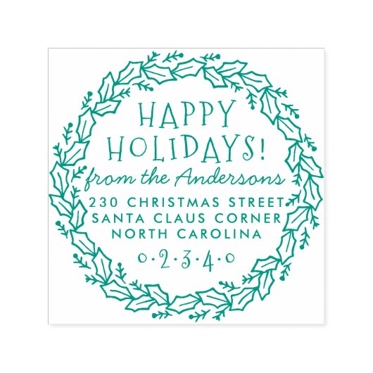 Happy Holidays Holly & Pine Wreath Rücksendeadress Permastempel (Design)