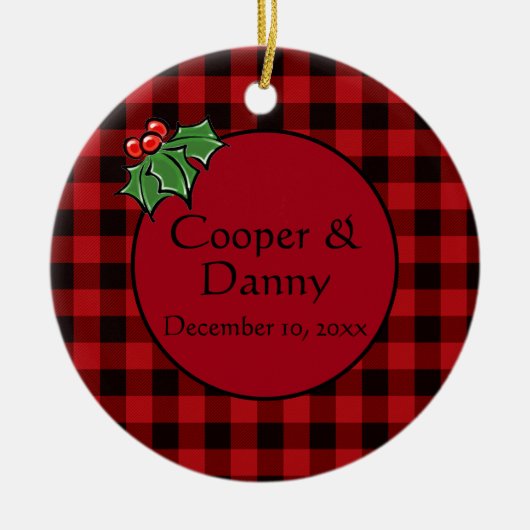 Happy Holidays Holly Sprigs, Weihnachtsgrün Keramik Ornament (Vorne)