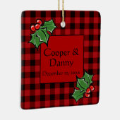 Happy Holidays Holly Sprigs, Weihnachtsgrün Keramikornament (Rechts)