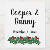 Happy Holidays Holly Sprigs, Weihnachtsgrün Weinetikett (Einzelnes Label)