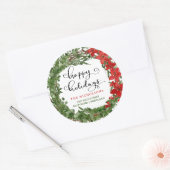 Happy Holidays Holly Wreath Return Address Runder Aufkleber (Umschlag)