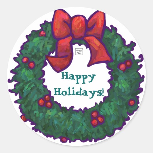 Happy Holidays Holly Wreath Runder Aufkleber (Vorderseite)