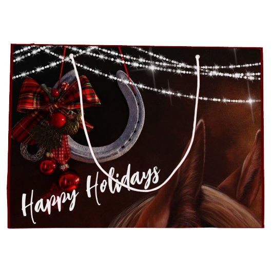 Happy Holidays Horse and Horseshoe Weihnachten Große Geschenktüte (Rückseite)