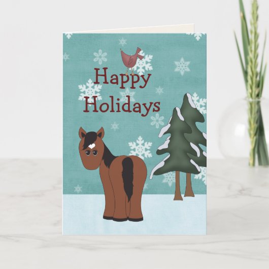 Happy Holidays Horse Weihnachtsgrußkarte Feiertagskarte (Vorderseite)