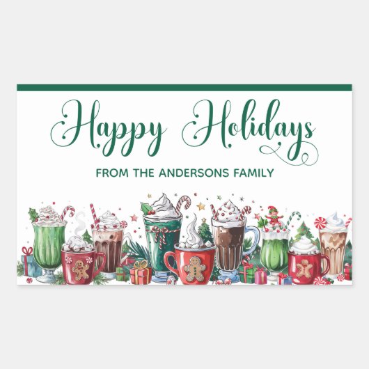 Happy Holidays Hot Cocoa Festive Rechteckiger Aufkleber (Vorderseite)