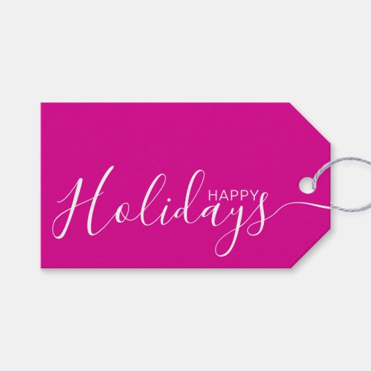 Happy Holidays Hot Pink White Minimalistisch Geschenkanhänger (Vorderseite (Horizontal))