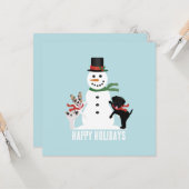 Happy Holidays Hunde Gebäude A Snowman Karte (Vorderseite/Rückseite Beispiel)