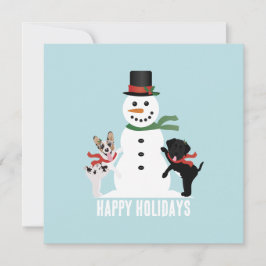 Happy Holidays Hunde Gebäude A Snowman Karte