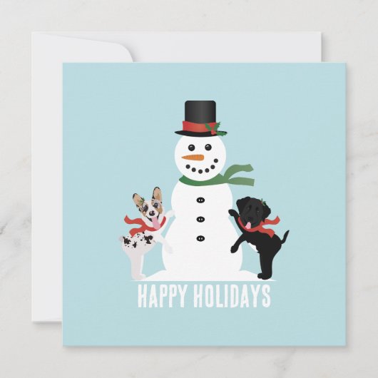 Happy Holidays Hunde Gebäude A Snowman Karte (Vorderseite)