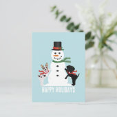 Happy Holidays Hunde Gebäude A Snowman Postkarte (Stehend Vorderseite)