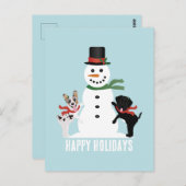 Happy Holidays Hunde Gebäude A Snowman Postkarte (Vorne/Hinten)