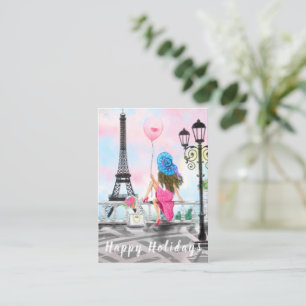Happy Holidays - i Liebe Paris - Frau mit Ballon Mitteilungskarte