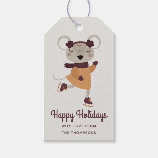 Happy Holidays Ice Skaten Mouse Personalisiert Geschenkanhänger (Vorderseite)