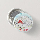 Happy Holidays Igel Weihnachtsmannmütze Wildlife Button (Vorne & Hinten)