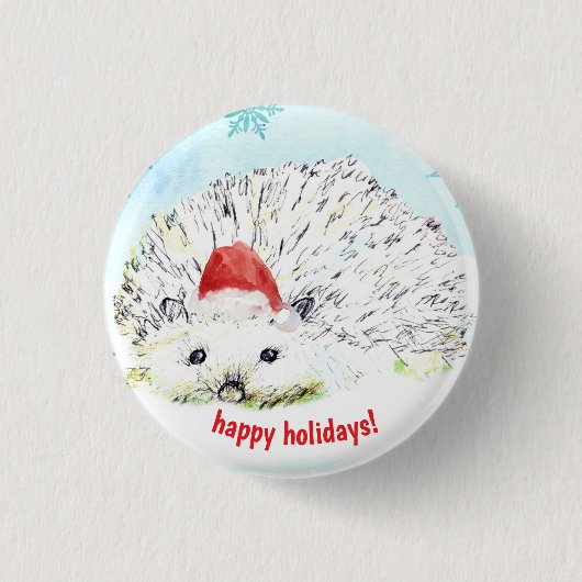 Happy Holidays Igel Weihnachtsmannmütze Wildlife Button (Vorderseite)