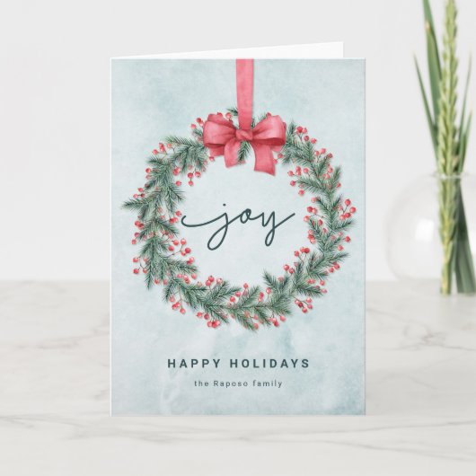 Happy Holidays Illustrierter Weihnachtskranz Karte (Vorderseite)