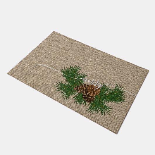 Happy Holidays Imitate Jute Burlap Pattern Doormat Fußmatte (Schrägansicht)