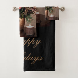 Happy Holidays in Bronze Badhandtuch Set