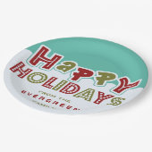 Happy Holidays individuelle Name Papier Teller (Schrägansicht)