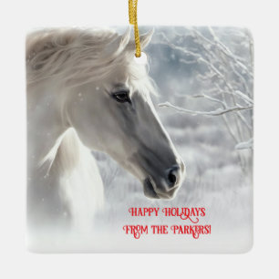 Happy Holidays Individuelle Name Pferd im Schnee Keramikornament