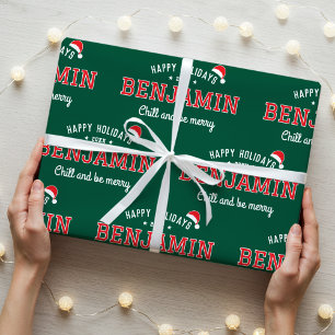 Happy Holidays Individuelle Name Weihnachten Grün  Geschenkpapier