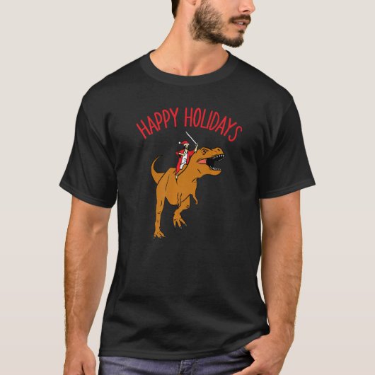 Happy Holidays Jesus Riding Tyrannosaurus Rex Jesu T-Shirt (Vorderseite)