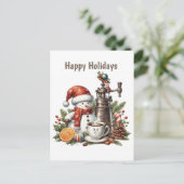Happy Holidays Kaffeesnowman Feiertagspostkarte (Stehend Vorderseite)