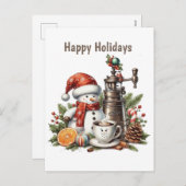 Happy Holidays Kaffeesnowman Feiertagspostkarte (Vorne/Hinten)