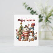 Happy Holidays Kaffeesnowman Feiertagspostkarte (Stehend Vorderseite)