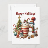 Happy Holidays Kaffeesnowman Feiertagspostkarte (Vorne/Hinten)