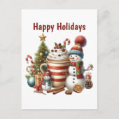 Happy Holidays Kaffeesnowman Feiertagspostkarte (Vorderseite)