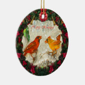 Happy Holidays Kardinal Vögel Keramik Ornament (Rechts)