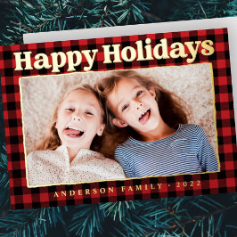 Happy Holidays Kariert Pattern Family Foto Folien Feiertagskarte
