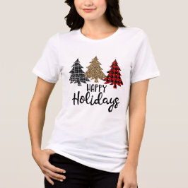 Happy Holidays Karierte Weihnachtsbaumen Tri-Blend Shirt