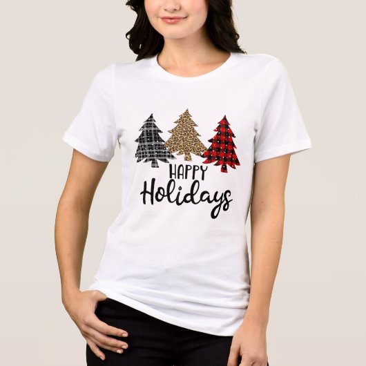 Happy Holidays Karierte Weihnachtsbaumen Tri-Blend Shirt (Vorderseite)