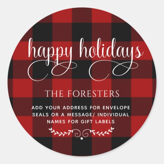 Happy Holidays, Karierter Umschlag Aufkleber oder  (Vorderseite)