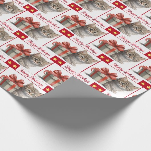 Happy Holidays Kätzchen und Geschenke Geschenkpapier (Ecke)