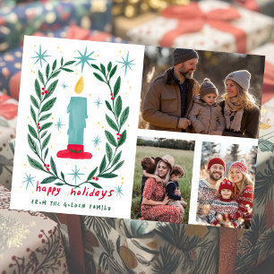 Happy Holidays Kerzenhandgezeichnete CUSTOM FOTOS Karte