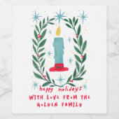 Happy Holidays Kerzenhandgezeichnetes CUSTOM-Gesch Weinetikett (Einzelnes Label)