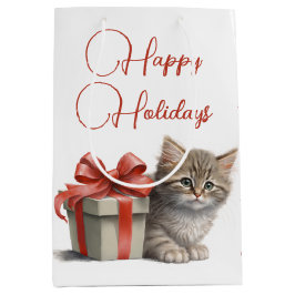 Happy Holidays Kitty with Gift Mittlere Geschenktüte