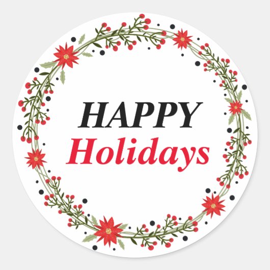 Happy Holidays Kranz mit Blume Weihnachten Runder Aufkleber (Vorderseite)