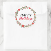 Happy Holidays Kranz mit Blume Weihnachten Runder Aufkleber (Tasche)