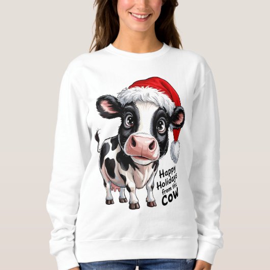 Happy Holidays Kuh Weihnachtsmannmütze Sweatshirt (Vorderseite)