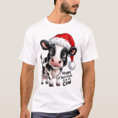 Happy Holidays Kuh Weihnachtsmannmütze T-Shirt (Vorderseite)