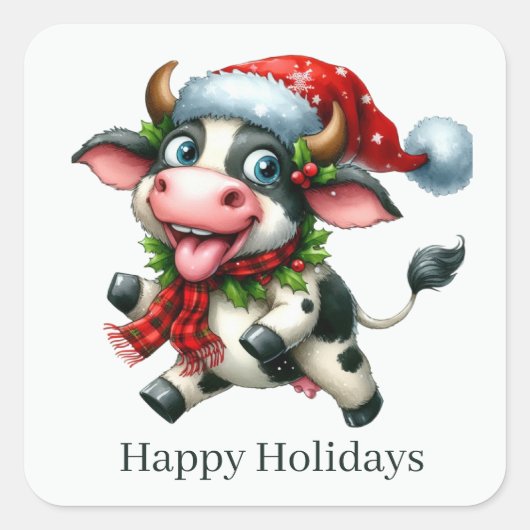 Happy Holidays Kuhliebhaber Quadratischer Aufkleber (Vorderseite)