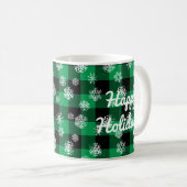 Happy Holidays l Snowflakes Green Buffalo Kariert Kaffeetasse (VorderseiteRechts)