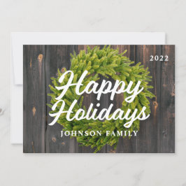 Happy Holidays Land Rustikale Pine Wreath Wood Ho Feiertagskarte