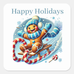 Happy Holidays Lebkuchen Text hinzufügen Quadratischer Aufkleber